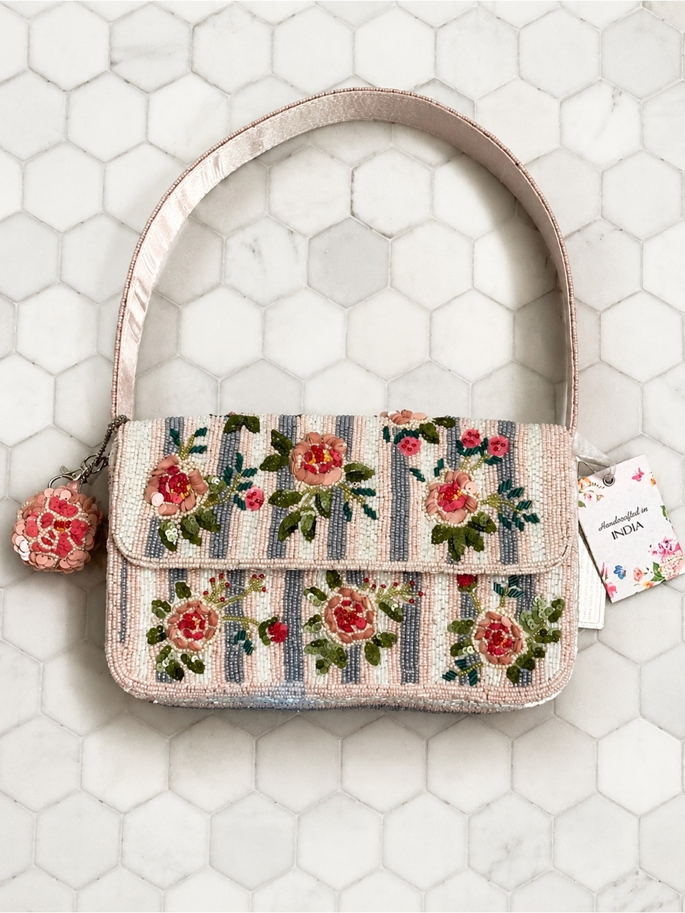 NWT Viral Beaded Floral Shoulder Bag French Cottagecore Bridal Vacation Purse